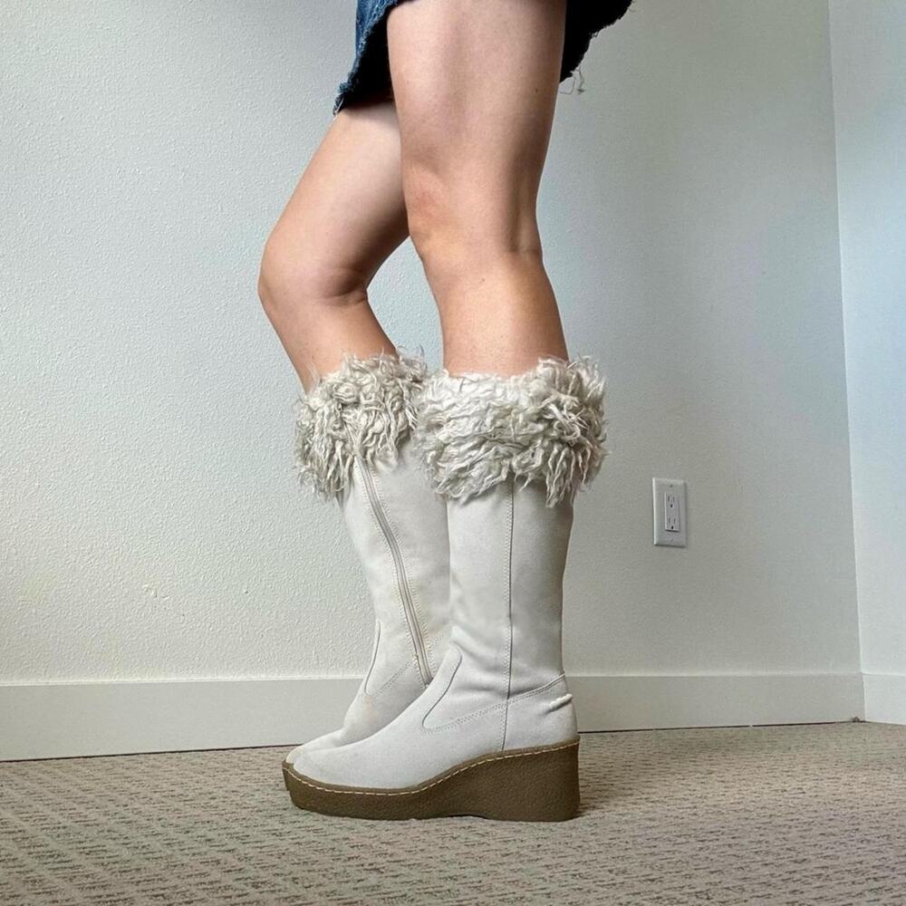 Y2k bongo white fur platform leather winter boots